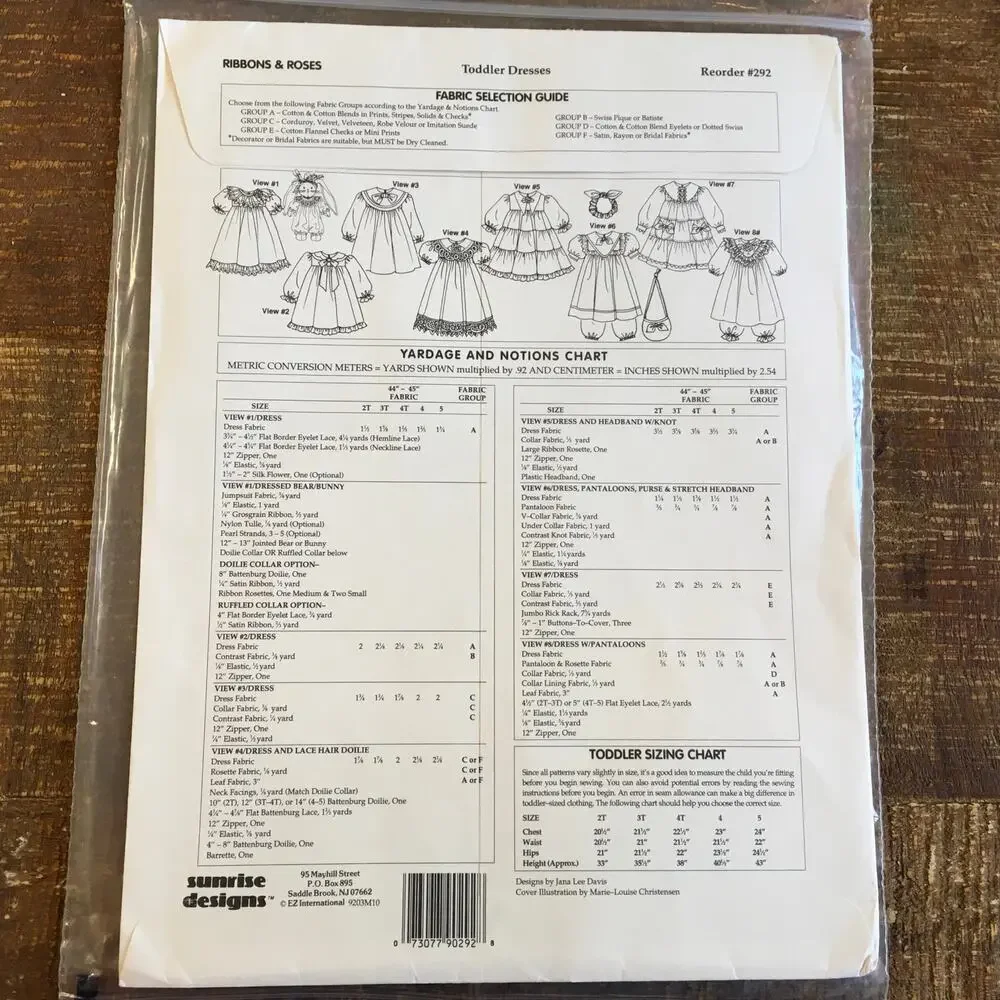 Vintage Sunrise Design Sewing Pattern Toddler Girls Dresses Jumpsuits 2T-5 UNCUT
